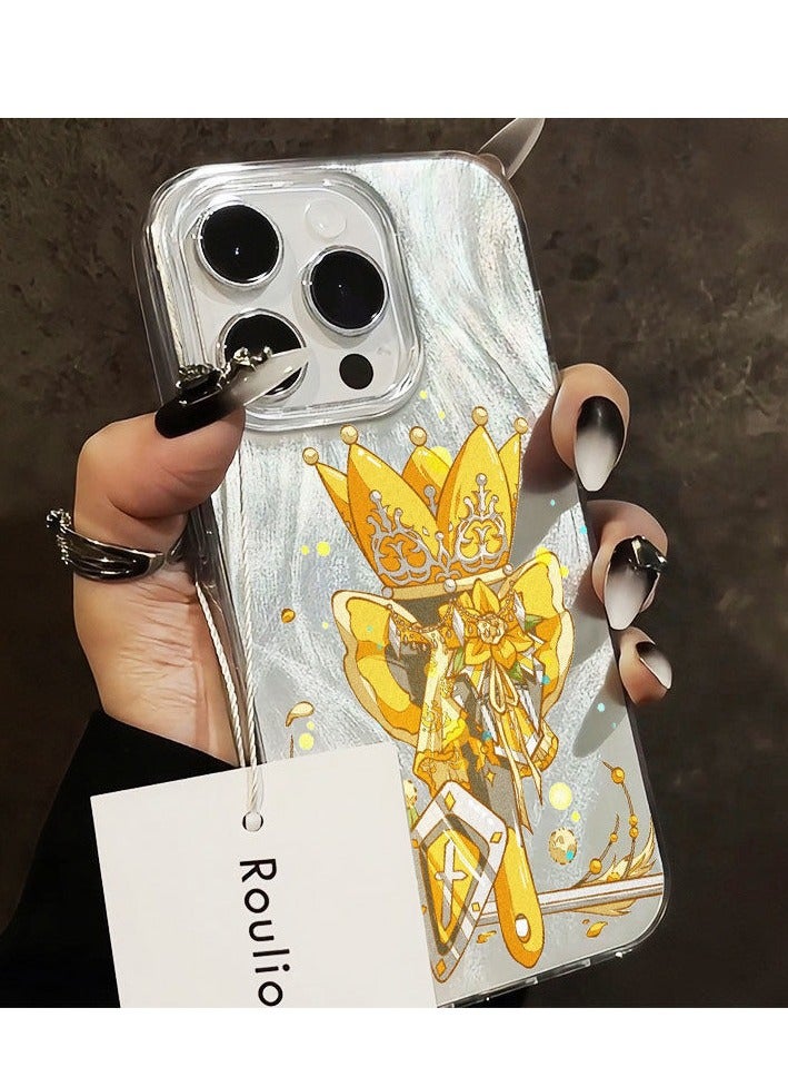 G-Dragon Style Silver Feathered Mesh Phone Case  Compatible with Apple 16 Series  Includes Tempered Glass Screen Protector - Image 1