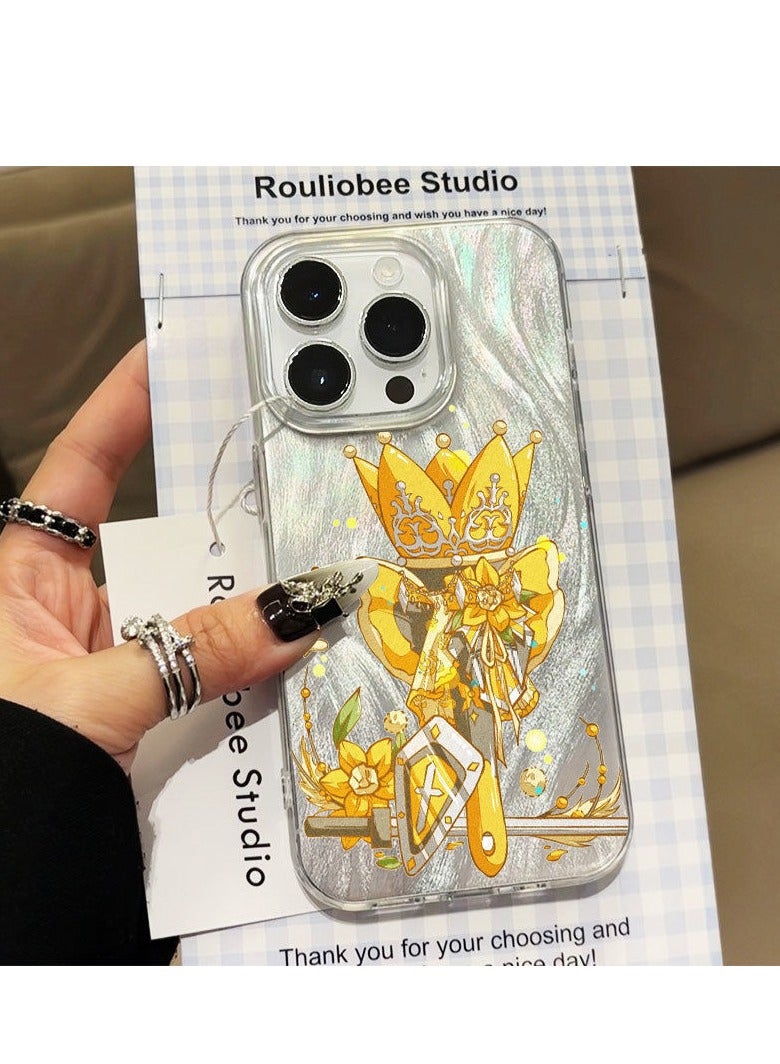 G-Dragon Style Silver Feathered Mesh Phone Case  Compatible with Apple 16 Series  Includes Tempered Glass Screen Protector - Image 2