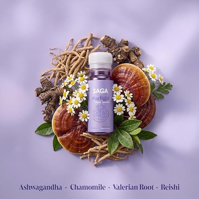 SAGA Starlight Organic Sleep Shots – Natural Sleep Aid with Melatonin, Reishi, Valerian Root, Ashwagandha, Chamomile – Sugar-Free, Vegan, Zero Calories, Plant-Based Sleep Support, Travel Size (2 Oz) - Image 3