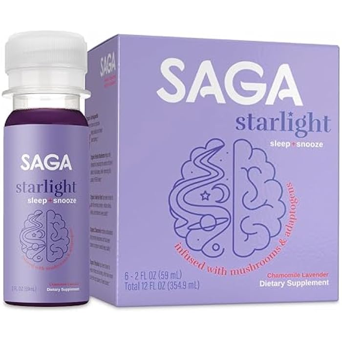 SAGA Starlight Organic Sleep Shots – Natural Sleep Aid with Melatonin, Reishi, Valerian Root, Ashwagandha, Chamomile – Sugar-Free, Vegan, Zero Calories, Plant-Based Sleep Support, Travel Size (2 Oz) - Image 1