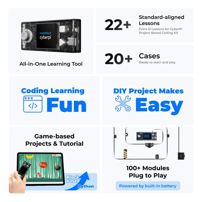 Makeblock Makeblock CyberPi Coding Kit Learning Scratch Python Programming, Engineering Kit, STEM Kit Support AI & ioT Technology with Built-in WiFi Module, STEM Projects for Kids Ages 8-12 Coding for Teens - Image 2