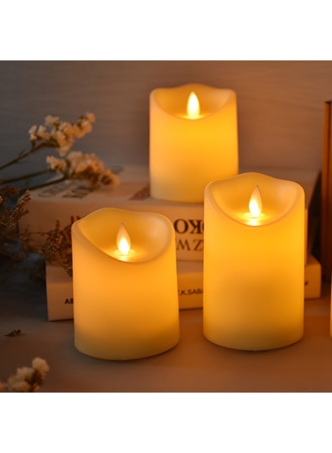 Yalla Pick 3 Pack Flameless LED Candles, Real Wax Battery Operated Pillar Candles, 7.5cm Diameter Wave Edge Candles for Home Wedding Party Decoration - Image 4