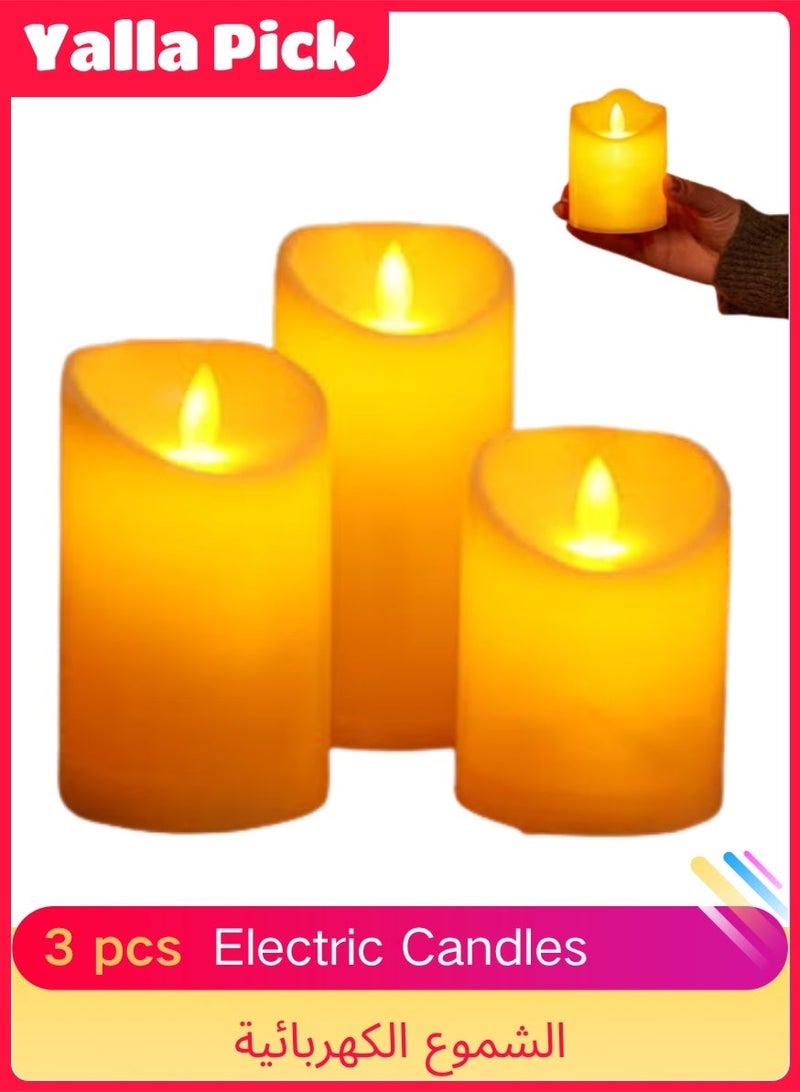 Yalla Pick 3 Pack Flameless LED Candles, Real Wax Battery Operated Pillar Candles, 7.5cm Diameter Wave Edge Candles for Home Wedding Party Decoration - Image 1