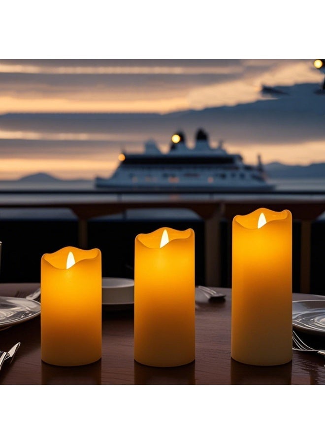 Yalla Pick 3 Pack Flameless LED Candles, Real Wax Battery Operated Pillar Candles, 7.5cm Diameter Wave Edge Candles for Home Wedding Party Decoration - Image 3