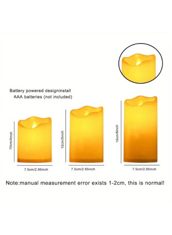 Yalla Pick 3 Pack Flameless LED Candles, Real Wax Battery Operated Pillar Candles, 7.5cm Diameter Wave Edge Candles for Home Wedding Party Decoration - Image 2