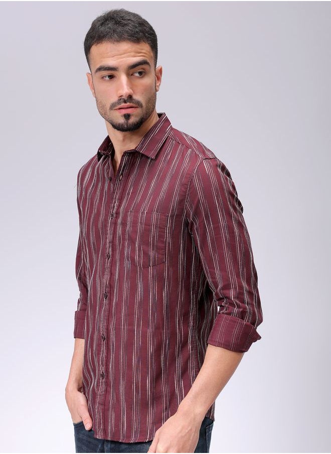 The Indian Garage Co Men Slim Fit Striped Full Sleeves Cutaway Collar Casual Shirt  - Image 4