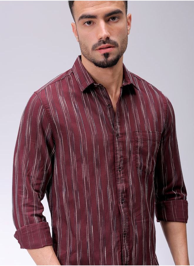 The Indian Garage Co Men Slim Fit Striped Full Sleeves Cutaway Collar Casual Shirt  - Image 1