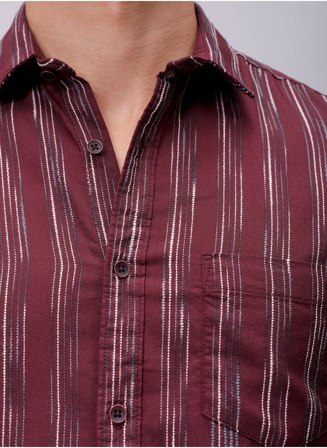 The Indian Garage Co Men Slim Fit Striped Full Sleeves Cutaway Collar Casual Shirt  - Image 5