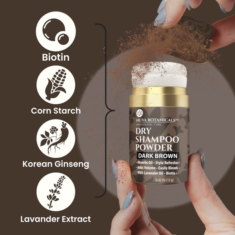 نوفا بوتينيكالز Dark Brown Non Aerosol Dry Shampoo Powder with Biotin - Lavender Extract and Korean Ginseng - Volumizing Travel Size (0.42 oz) - Image 3