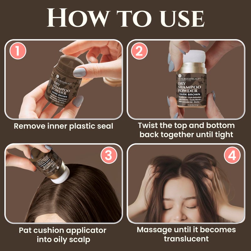 نوفا بوتينيكالز Dark Brown Non Aerosol Dry Shampoo Powder with Biotin - Lavender Extract and Korean Ginseng - Volumizing Travel Size (0.42 oz) - Image 2