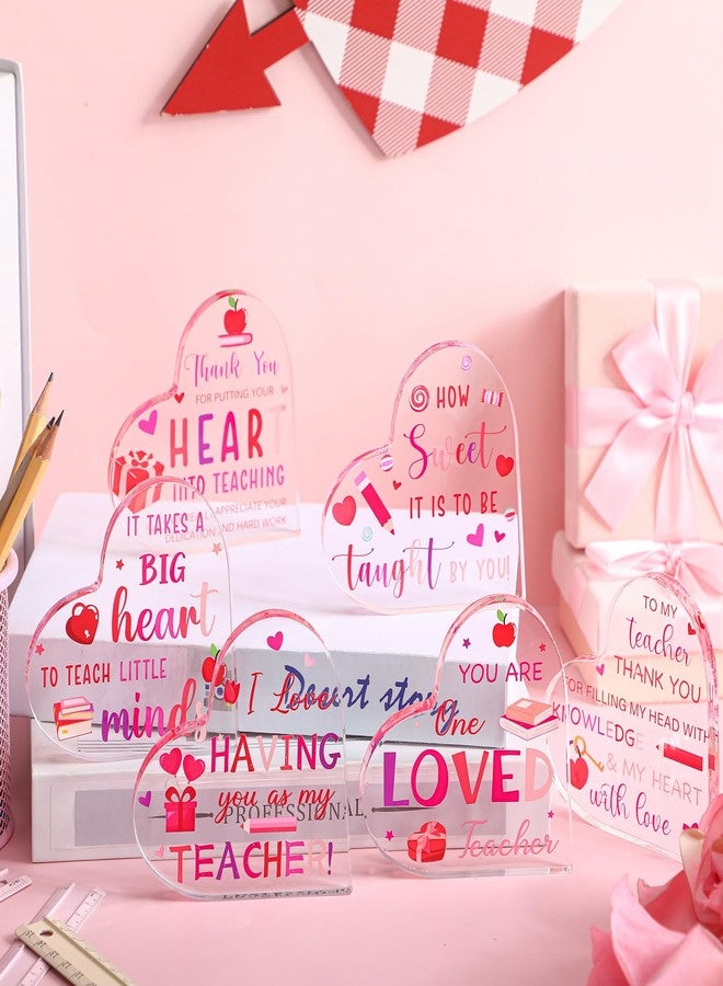 Yookeer 6 Pcs Valentine's Day Teacher Appreciation Gifts, Acrylic Heart Shape Plaque Teachers Gifts Bulk for Teacher Valentine's Day Birthday Presents, 3.9 X3.9 Inch - Image 3