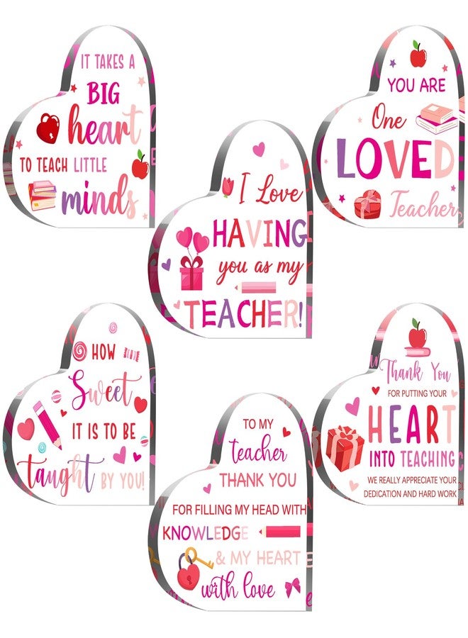 Yookeer 6 Pcs Valentine's Day Teacher Appreciation Gifts, Acrylic Heart Shape Plaque Teachers Gifts Bulk for Teacher Valentine's Day Birthday Presents, 3.9 X3.9 Inch - Image 1