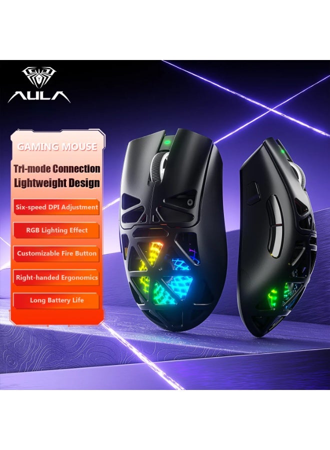 AULA AULA SC620 Bluetooth Wireless E-sports Mouse Tri-Mode Hollowing RGB Mouse Ergonomics Lightweight Mice PC Gamer Accessories​ Gift - Image 1