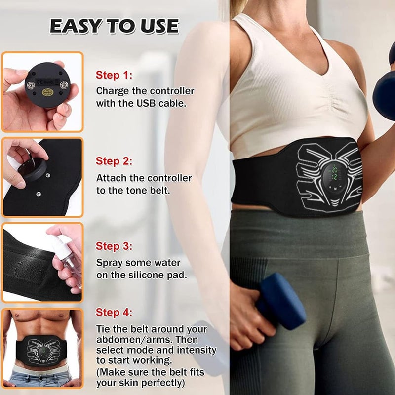 HOERCAAL Abs Stimulator, Portable EMS Abdominal Muscle Toner for Home and Office Fitness, Strength Training - Black - Image 2
