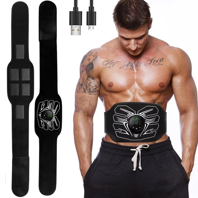 HOERCAAL Abs Stimulator, Portable EMS Abdominal Muscle Toner for Home and Office Fitness, Strength Training - Black - Image 1