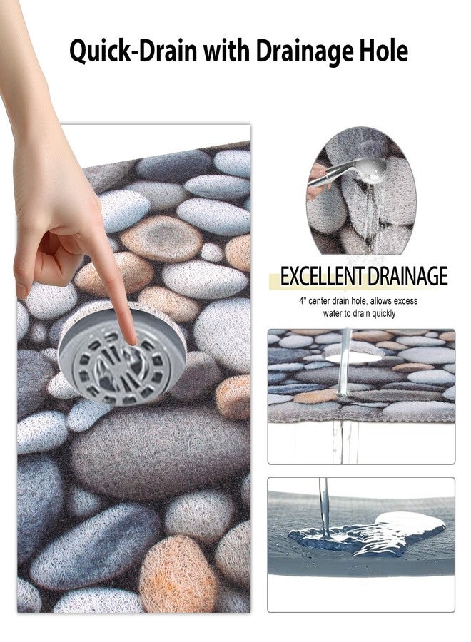 Yonala Square Shower Mat, Yonala 27 x 27 Inch Stylish Non Slip Shower Mats for Inside Shower with Central Drain Hole, Soft Trimmable PVC Loofah Anti Slip Shower Mat for Walk in Shower Stall, Quick Drying - Image 5