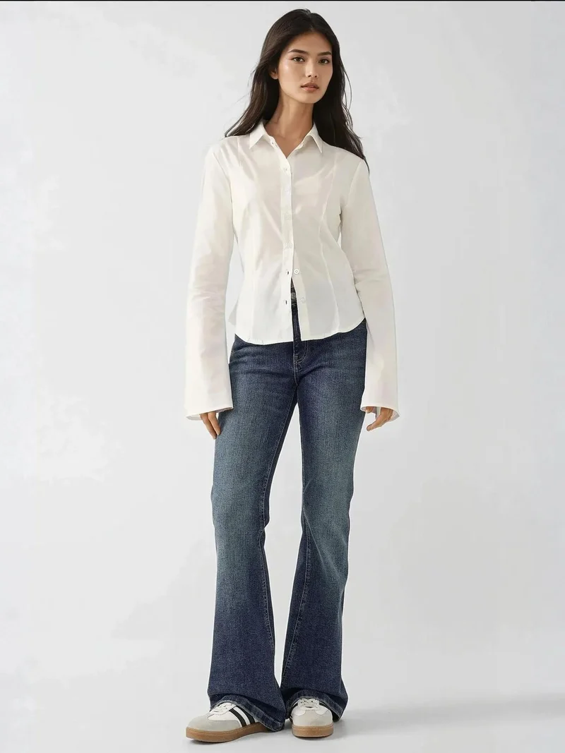 HICCUP Cream Natural Fitted Long Sleeve Shirt for Women | Best Price UAE