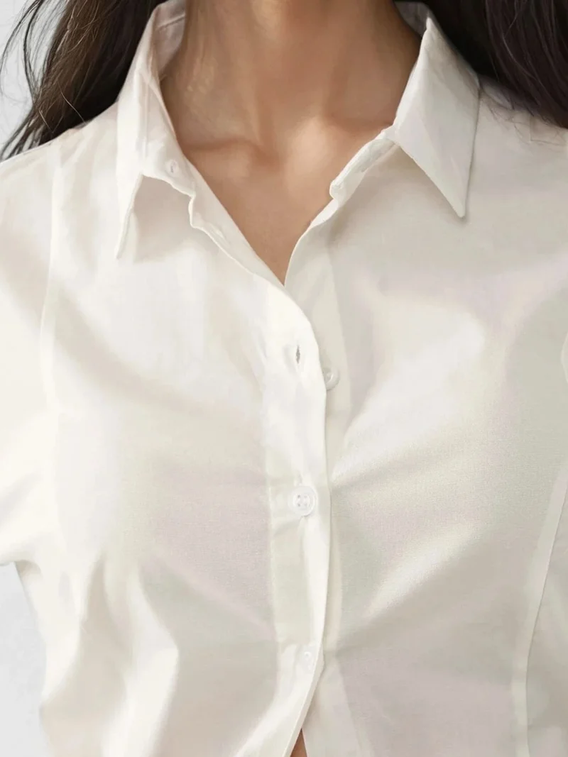 HICCUP Cream Natural Fitted Long Sleeve Shirt for Women | Best Price UAE