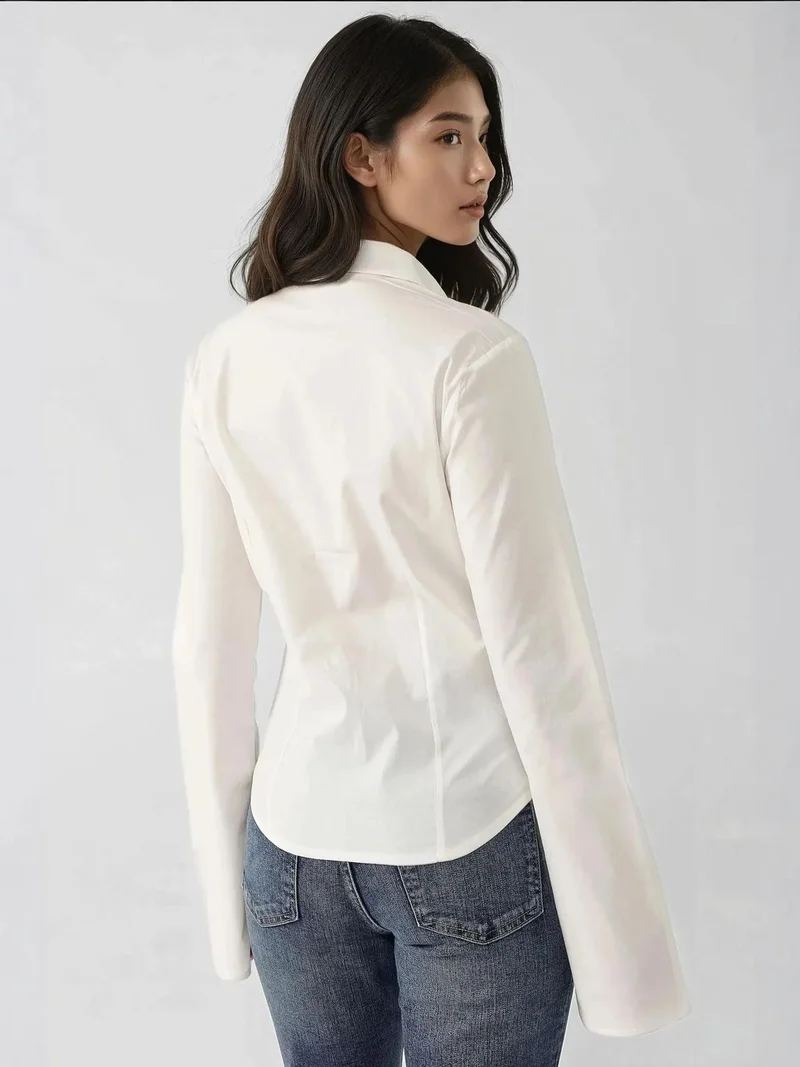 HICCUP Cream Natural Fitted Long Sleeve Shirt for Women | Best Price UAE