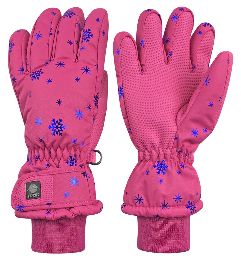 N'Ice Caps Kids Waterproof Winter Thinsulate Warm Gloves (Fuchsia Snowflakes, 9-10 Years) - Image 1