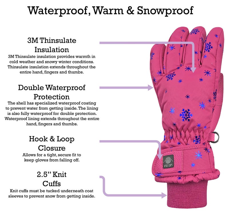 N'Ice Caps Kids Waterproof Winter Thinsulate Warm Gloves (Fuchsia Snowflakes, 9-10 Years) - Image 4