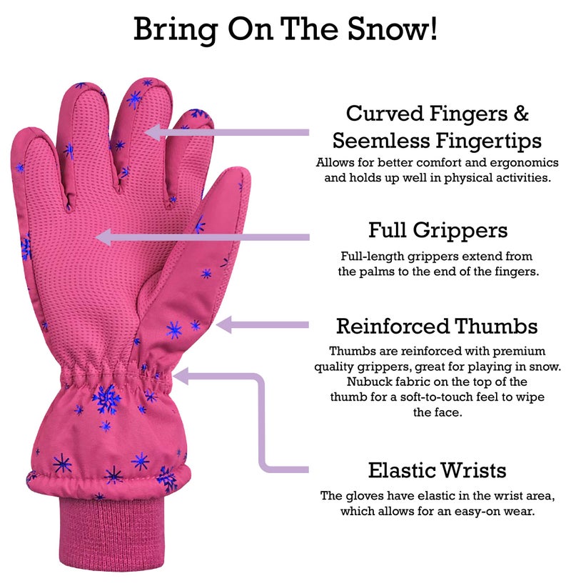 N'Ice Caps Kids Waterproof Winter Thinsulate Warm Gloves (Fuchsia Snowflakes, 9-10 Years) - Image 5