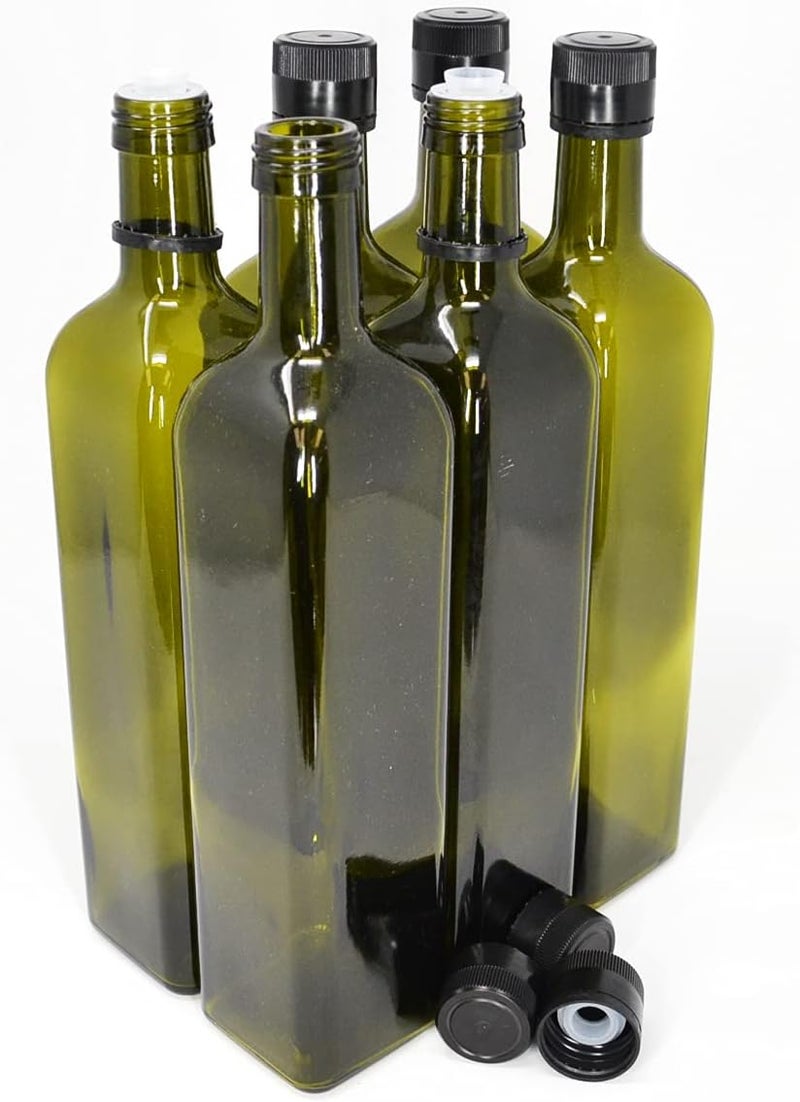 nicebottles 6 x Green Olive Oil Bottles with Lid and Pourer 750ml - Image 1