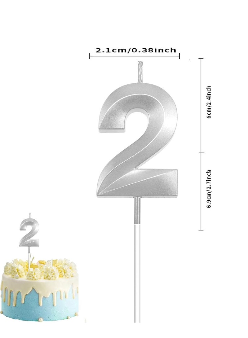 HOME ZONE Silver Number Candles For Happy Birthday Cake and Party Number 2 - Image 2