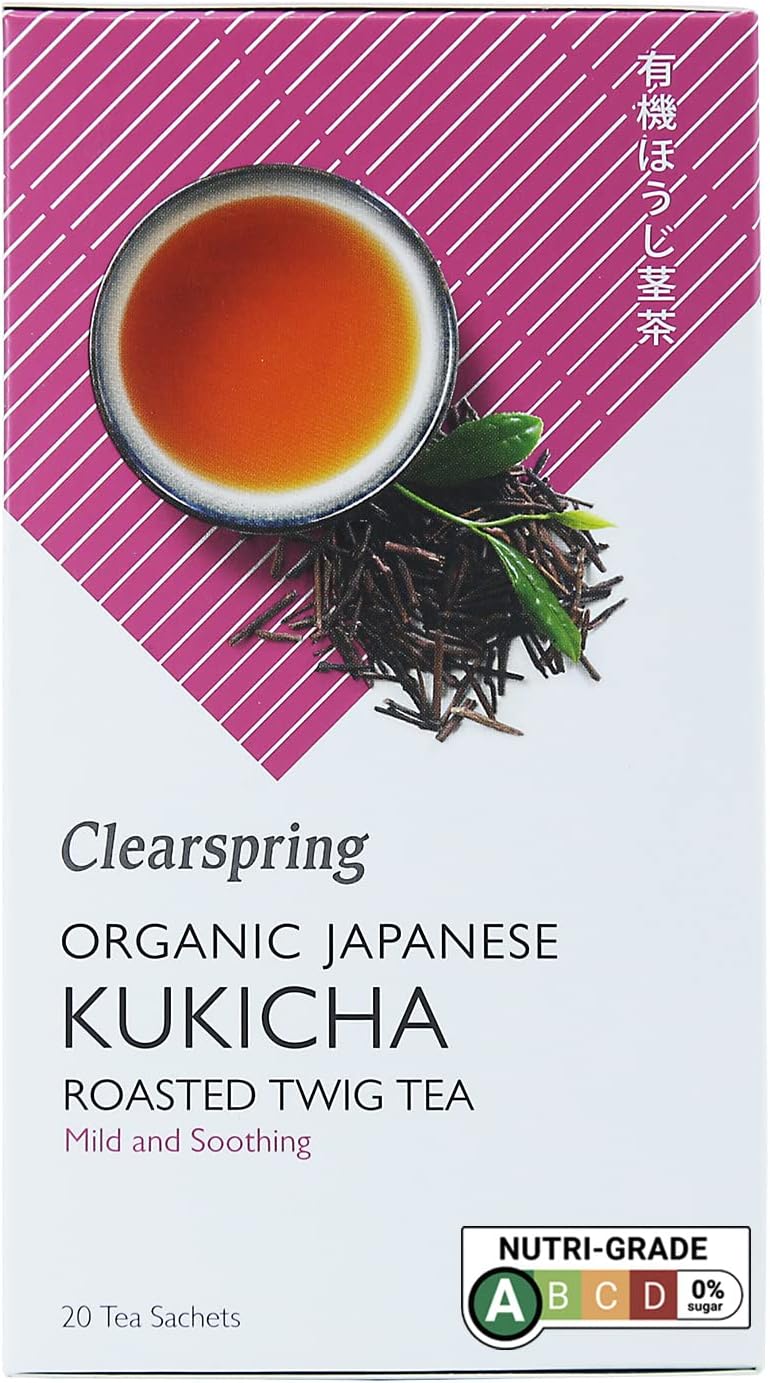 Clearspring Organic Japanese Kukicha Roasted Twig Tea - Mild and Soothing - 20 Tea Sachets - Image 1