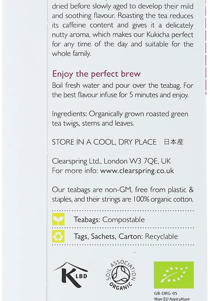 Clearspring Organic Japanese Kukicha Roasted Twig Tea - Mild and Soothing - 20 Tea Sachets - Image 4