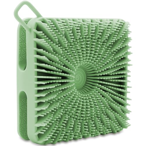 HAYSNA Silicone Body Scrubber, Silicone Loofah Double-Sided Body Brush,Silicone Shower Scrubber and Scalp Massager Shampoo Brush for Sensitive Kids Women Men All Kinds of Skin (Grass Green) - Image 1