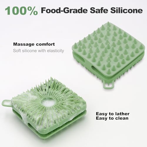 HAYSNA Silicone Body Scrubber, Silicone Loofah Double-Sided Body Brush,Silicone Shower Scrubber and Scalp Massager Shampoo Brush for Sensitive Kids Women Men All Kinds of Skin (Grass Green) - Image 5