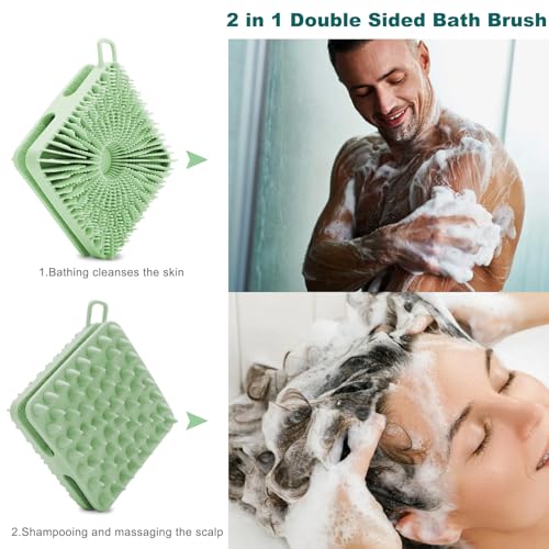 HAYSNA Silicone Body Scrubber, Silicone Loofah Double-Sided Body Brush,Silicone Shower Scrubber and Scalp Massager Shampoo Brush for Sensitive Kids Women Men All Kinds of Skin (Grass Green) - Image 3