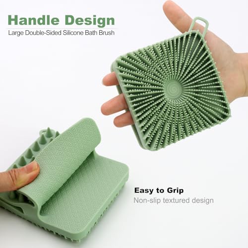 HAYSNA Silicone Body Scrubber, Silicone Loofah Double-Sided Body Brush,Silicone Shower Scrubber and Scalp Massager Shampoo Brush for Sensitive Kids Women Men All Kinds of Skin (Grass Green) - Image 4