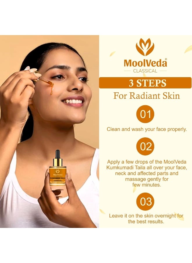 Moolveda Kumkumadi tailam for face brightening, pigmentation & anti aging kumkumadi oil serum, kumkumadi tailam acne & dark spots, kumkumadi face oil for glowing skin, 20ml - Image 5