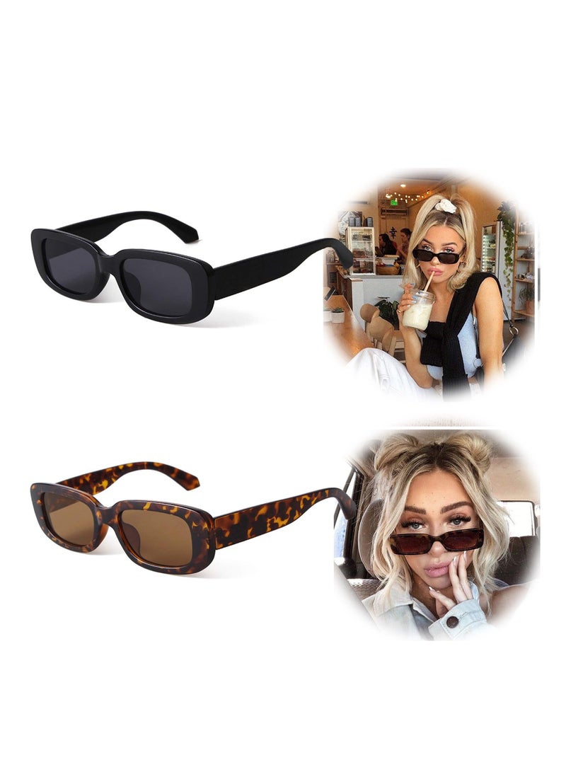 Captaintech Sunglasses, Retro Rectangle Sunglasses Vintage Cool Small Square Sun Glasses UV Protection Glasse, 90S Vintage Fashion Y2K Aesthetic Narrow Square Frame Polarized Chunky Sunglasses for Women and Men - Image 1