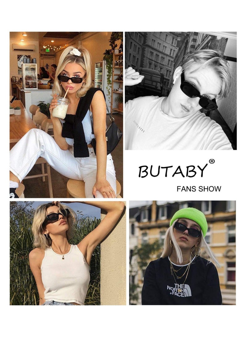 Captaintech Sunglasses, Retro Rectangle Sunglasses Vintage Cool Small Square Sun Glasses UV Protection Glasse, 90S Vintage Fashion Y2K Aesthetic Narrow Square Frame Polarized Chunky Sunglasses for Women and Men - Image 2