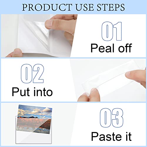 Seewey 60 Pcs Clear Adhesive Pockets 4 Sizes Self Adhesive Index Card Pockets Self Photo Sleeves Business Clear for Planners and Binders - Image 5