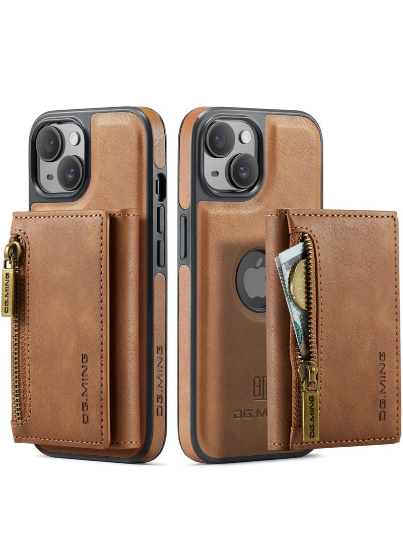 Dg Ming 2 in 1 Clutch Wallet for iphone 15 Plus, Vintage Slim Leather Case Magnetic Detachable Tri-Fold Wallet, Leather Case with Card Holder Pocket Slim Case  - Image 1
