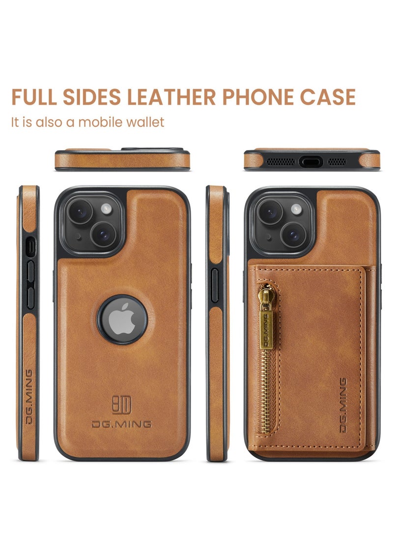 Dg Ming 2 in 1 Clutch Wallet for iphone 15 Plus, Vintage Slim Leather Case Magnetic Detachable Tri-Fold Wallet, Leather Case with Card Holder Pocket Slim Case  - Image 5