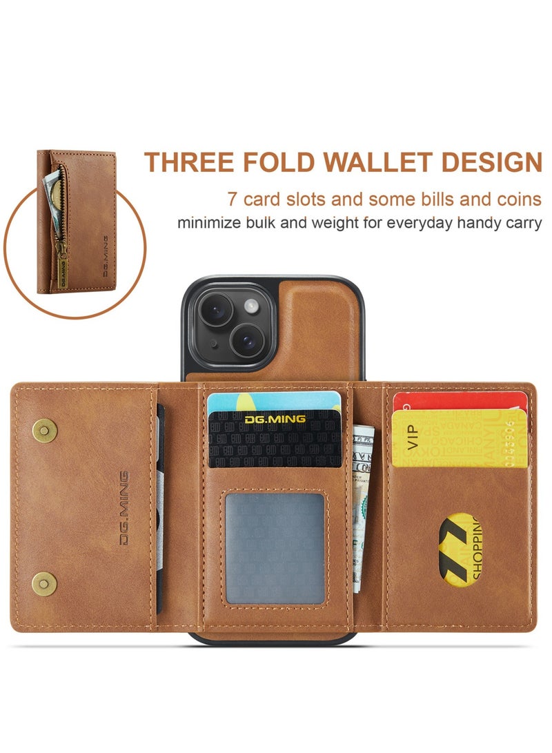 Dg Ming 2 in 1 Clutch Wallet for iphone 15 Plus, Vintage Slim Leather Case Magnetic Detachable Tri-Fold Wallet, Leather Case with Card Holder Pocket Slim Case  - Image 4