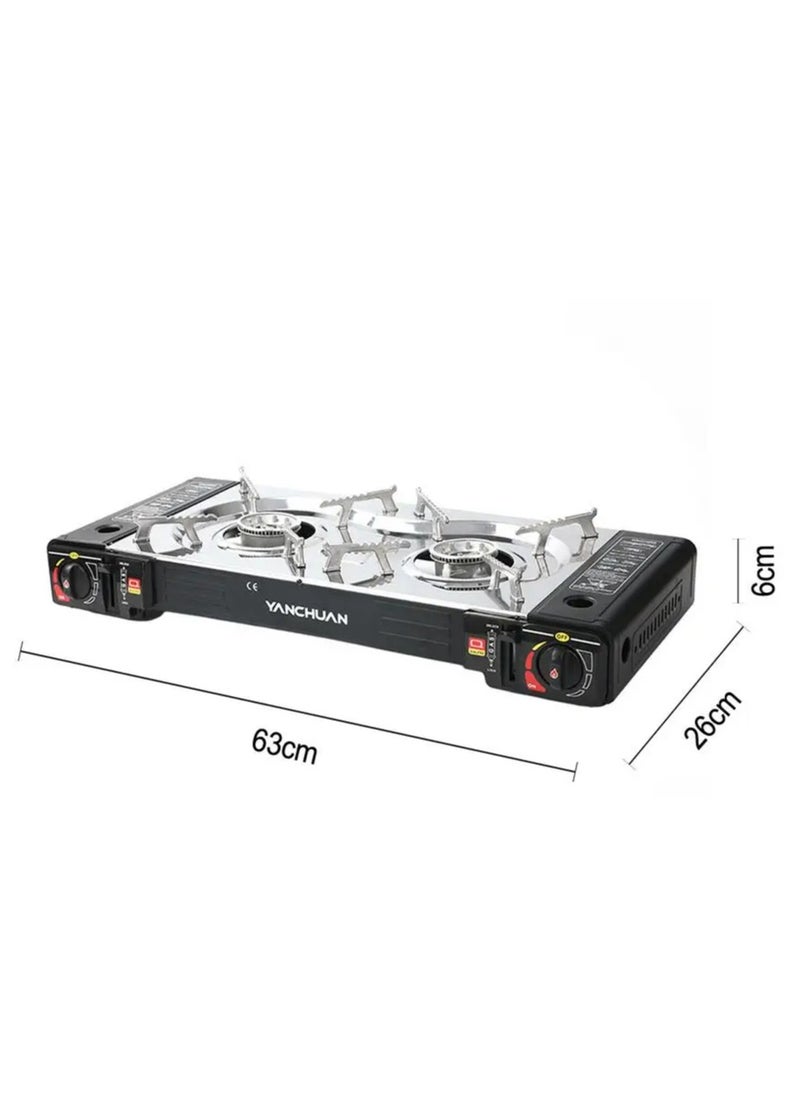 A Portable two-burner Gas Stove For Trips And Camping That Works On A Home Gas Cylinder And Small Gas Cans