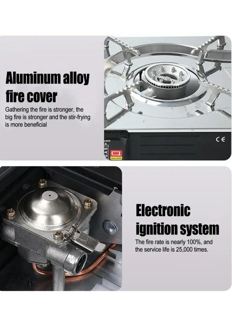 A Portable two-burner Gas Stove For Trips And Camping That Works On A Home Gas Cylinder And Small Gas Cans
