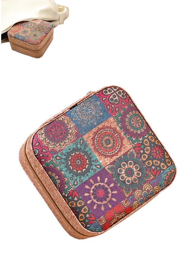 ليمون صندوق مجوهرات للسفر، صندوق مجوهرات من الفلين متعدد الأغراض محمول وصغير الحجم، هدية للنساء والفتيات، ضروري مثالي للسفر (بني) - Image 1