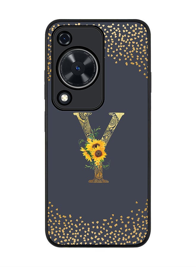 Stylizedd Rugged Black edge case for Huawei nova Y72 / Huawei Enjoy 70 4G, Slim fit Soft Cover Custom Monogram Initial Letter Floral Pattern Alphabet - Y (Grey) - Image 1