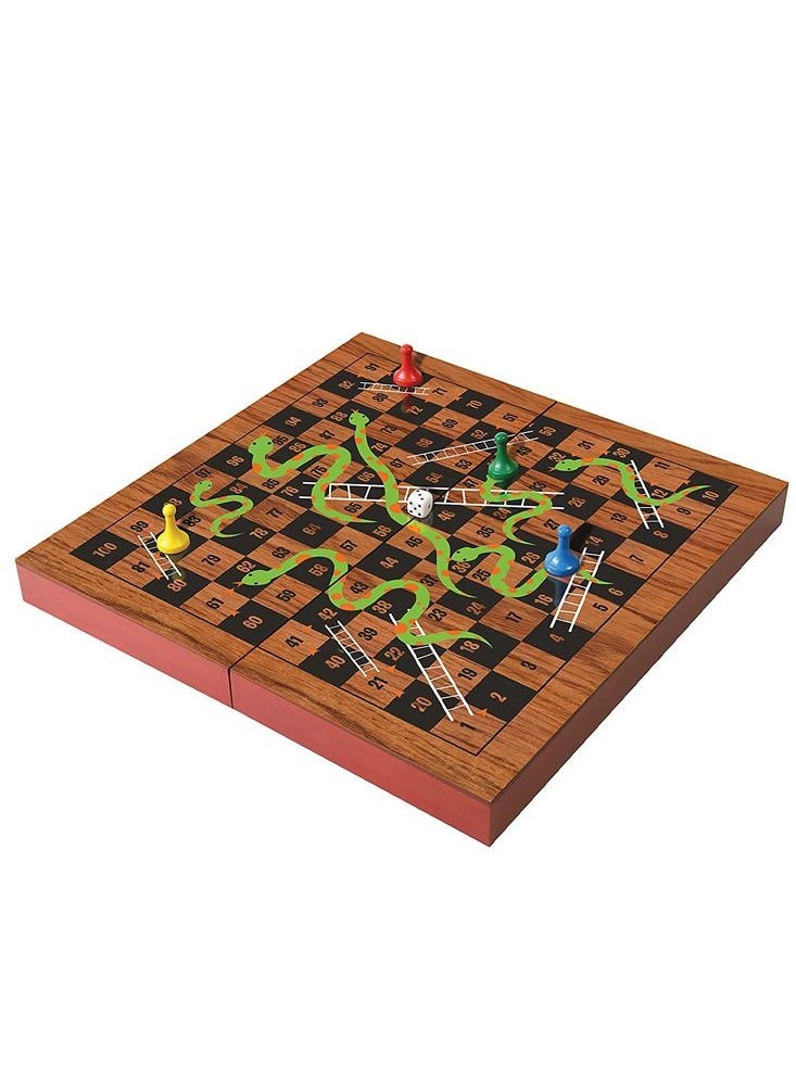 Merchant Ambassador Merchant Ambassador - Folding Wood Snakes & Ladders Set | Board Game | Folding Wood Snakes & Ladders Set | Board Game for Kids| Kids Board Game  - Image 1