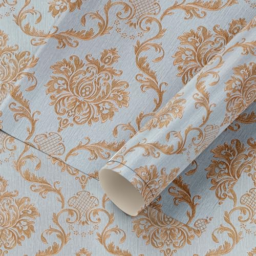 Eurotex Textured PVC Coated 3D Design Damask Wallpapers Home Decoration (PVC Coated Paper, Size 21inch x 33 ft, roll 57 Sqft Aquamarine) 6245 - Image 2