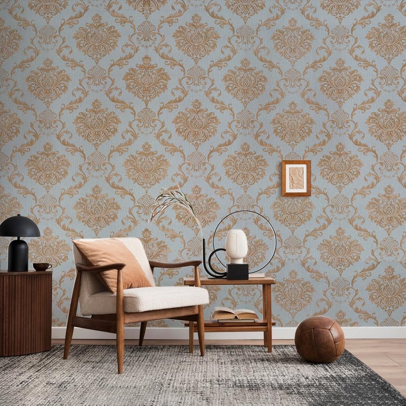 Eurotex Textured PVC Coated 3D Design Damask Wallpapers Home Decoration (PVC Coated Paper, Size 21inch x 33 ft, roll 57 Sqft Aquamarine) 6245 - Image 4