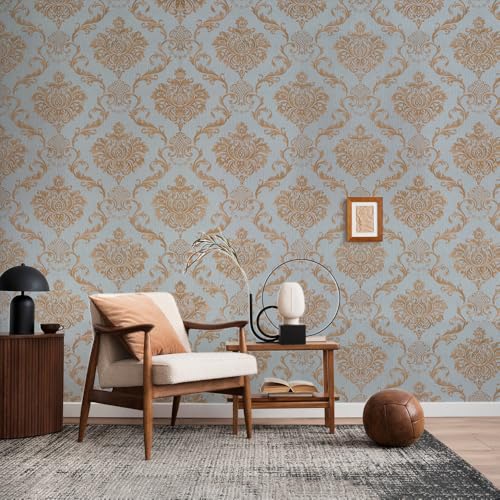 Eurotex Textured PVC Coated 3D Design Damask Wallpapers Home Decoration (PVC Coated Paper, Size 21inch x 33 ft, roll 57 Sqft Aquamarine) 6245 - Image 1