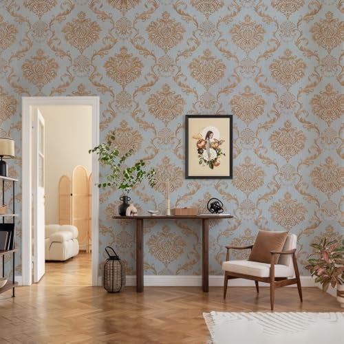 Eurotex Textured PVC Coated 3D Design Damask Wallpapers Home Decoration (PVC Coated Paper, Size 21inch x 33 ft, roll 57 Sqft Aquamarine) 6245 - Image 3